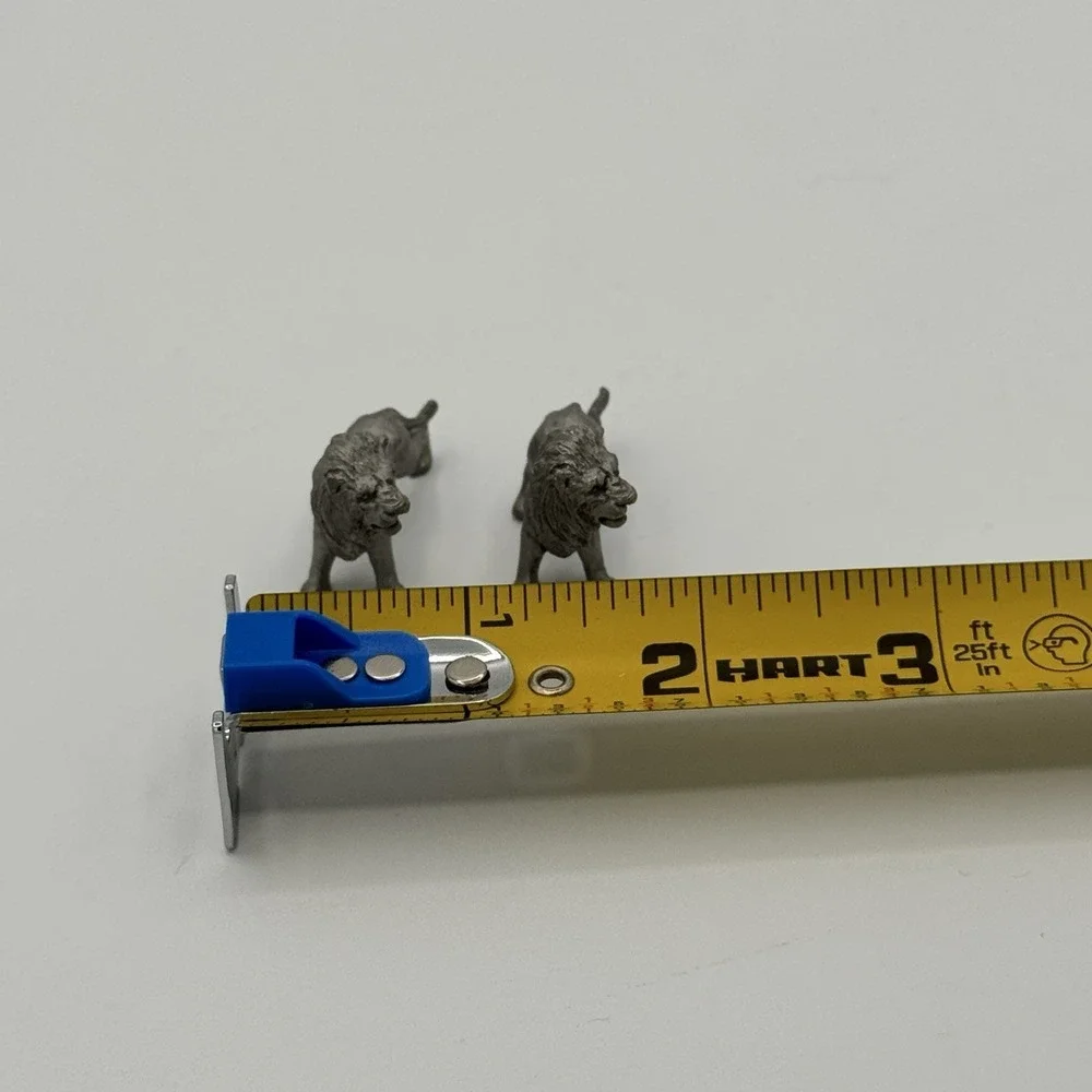Vintage Pewter Lion Figurines Pair Mini Safari Animal Lions Desk Decor Gift‎